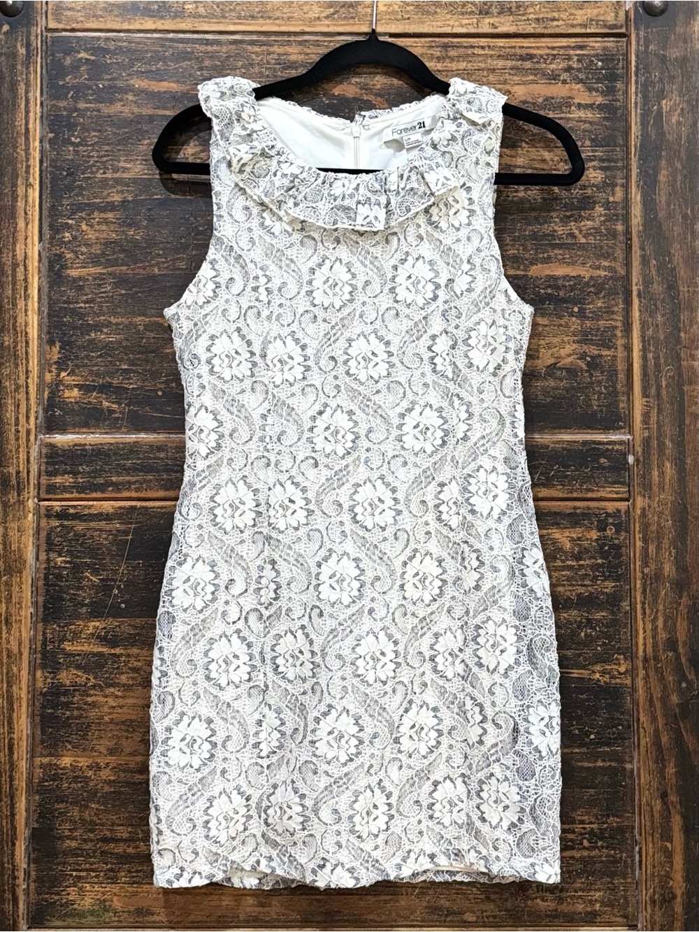 Forever 21 Dollette Twee Coquette Mod Ivory Lace Dress Ruffle Collar Size S